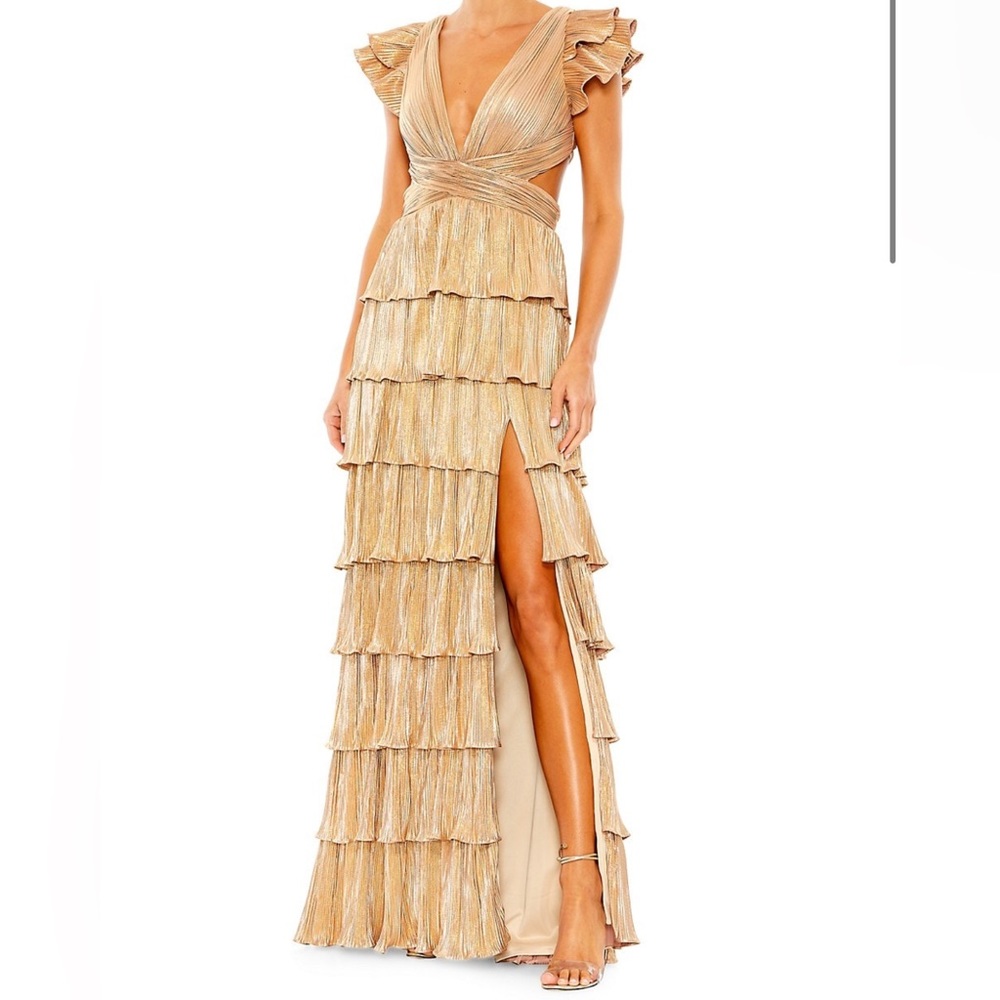 Mac Duggal Ieena Metallic Tiered Gown